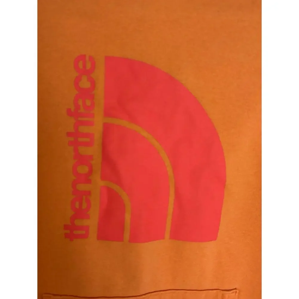 The North Face Hoodie Men's Small Orange logo Pullover Sweatshirt - Picture 2 of 5